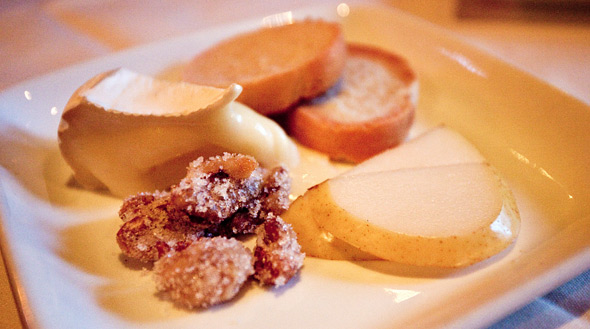 Roasted Brie with Niki's Sugared Walnuts and Crostini