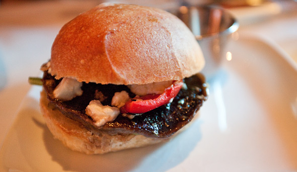 Portobello Burger with Roasted Pepper and Goat Cheese