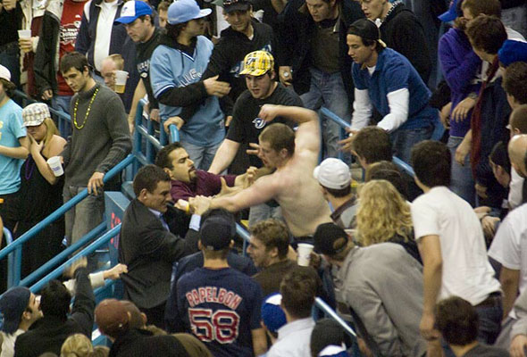 Fans fight on Opening Day at the Rogers Centre