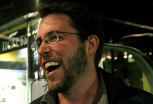 Actor Chris Sharp has a laugh in front of The Bloor Cinema for the screening of Murder Party.