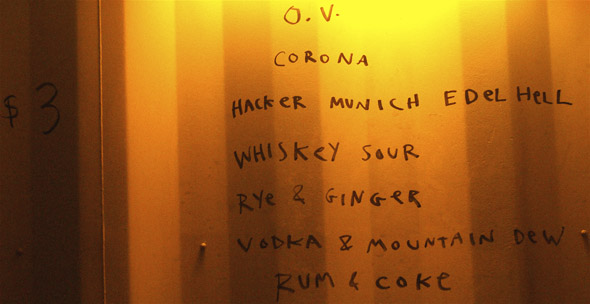 Dean Baldwin & Friends cocktail list in their Bar Container during the Queen West Art Crawl in Toronto