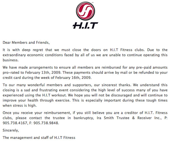 HIT Fitness Closed