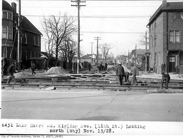 lakeshore road, kipling avenue, new toronto, streetcar line reconstruction, 1928