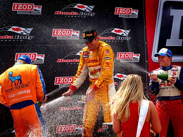 Champagne shower at the winner's circle