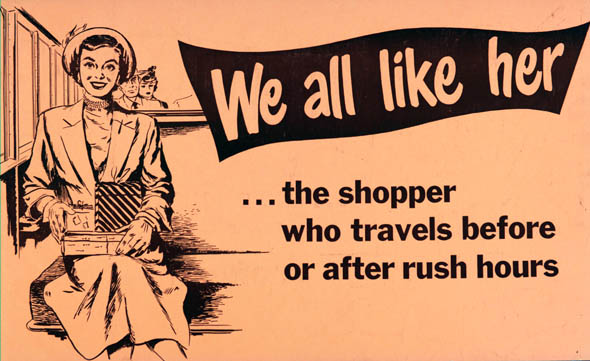 ttc subway cards advertisements woman shopper rush hour