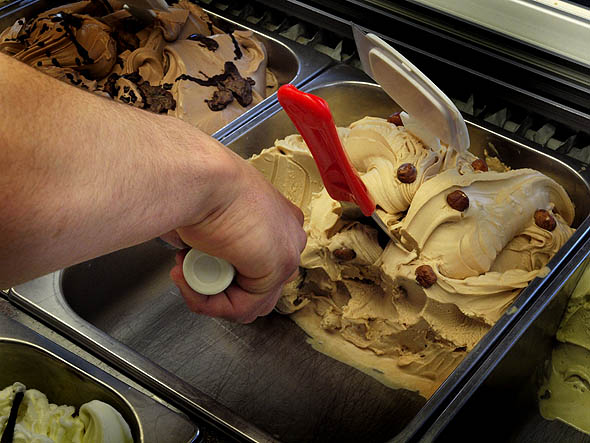 A scoop of hazelnut gelato