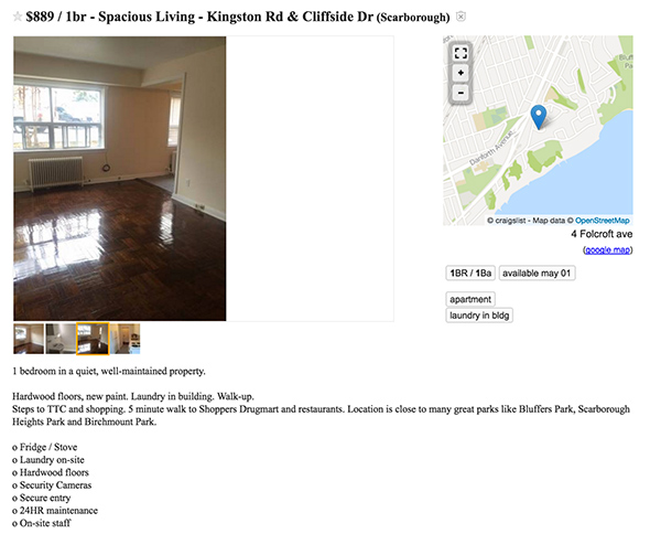 900 dollar apartment toronto