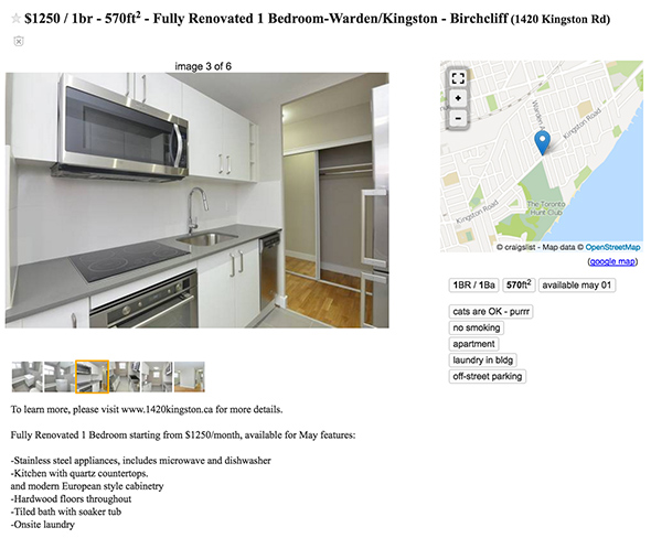 1250 dollar apartment toronto